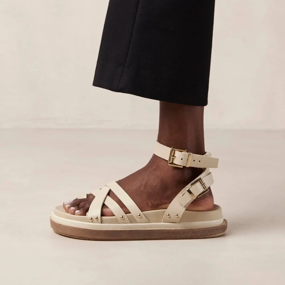 ALOHAS Cream Strappy Ankle Buckle Sandals
